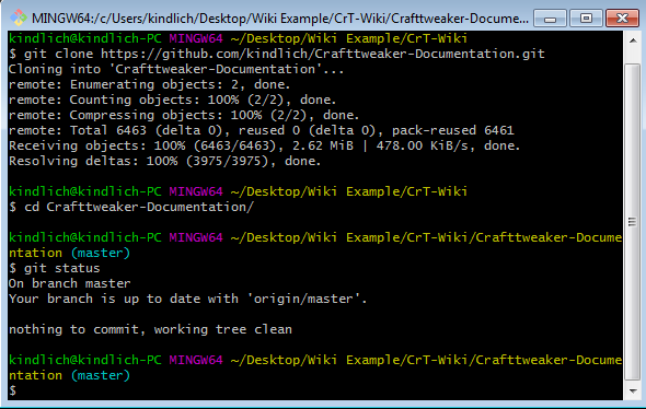 Change directory and issue git status